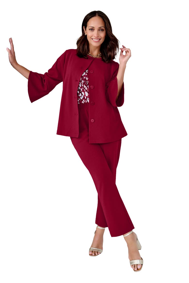 Stretch Knit Crepe Bell Sleeve 2-Piece Set, Main, color, RICH BURGUNDY