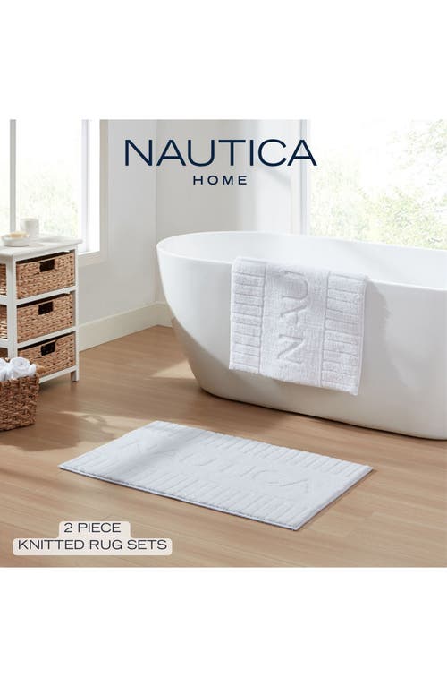 Nautica Logo Knit Bath Rug Set In White