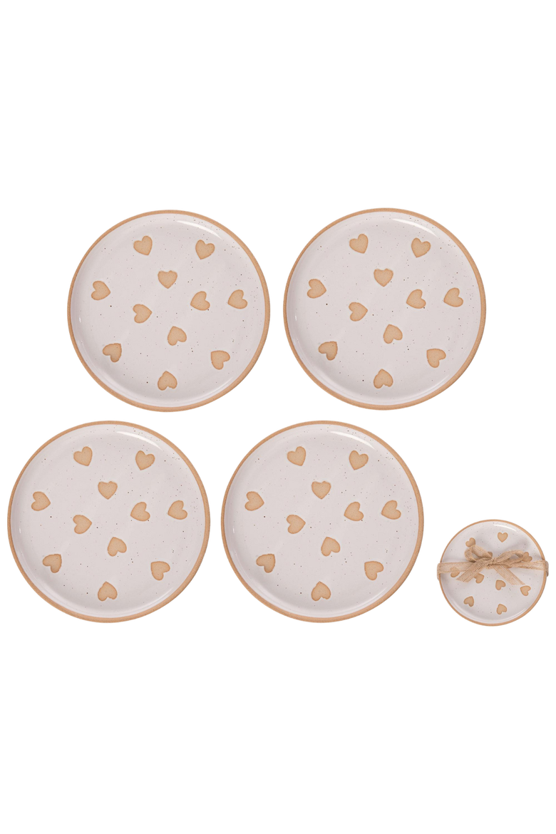 Ceramic Heart Appetizer Plates Set of 4, Multicolor Dolomite, Valentine's Day Home Decor, 6.5in, Hand Wash, Indoor Use, Main, color, Multi