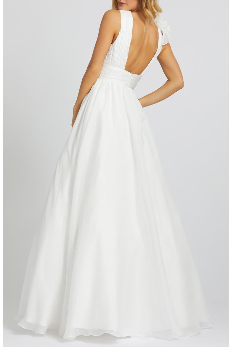 Ruffle Shoulder V-Neck Chiffon Gown, Alternate, color, WHITE