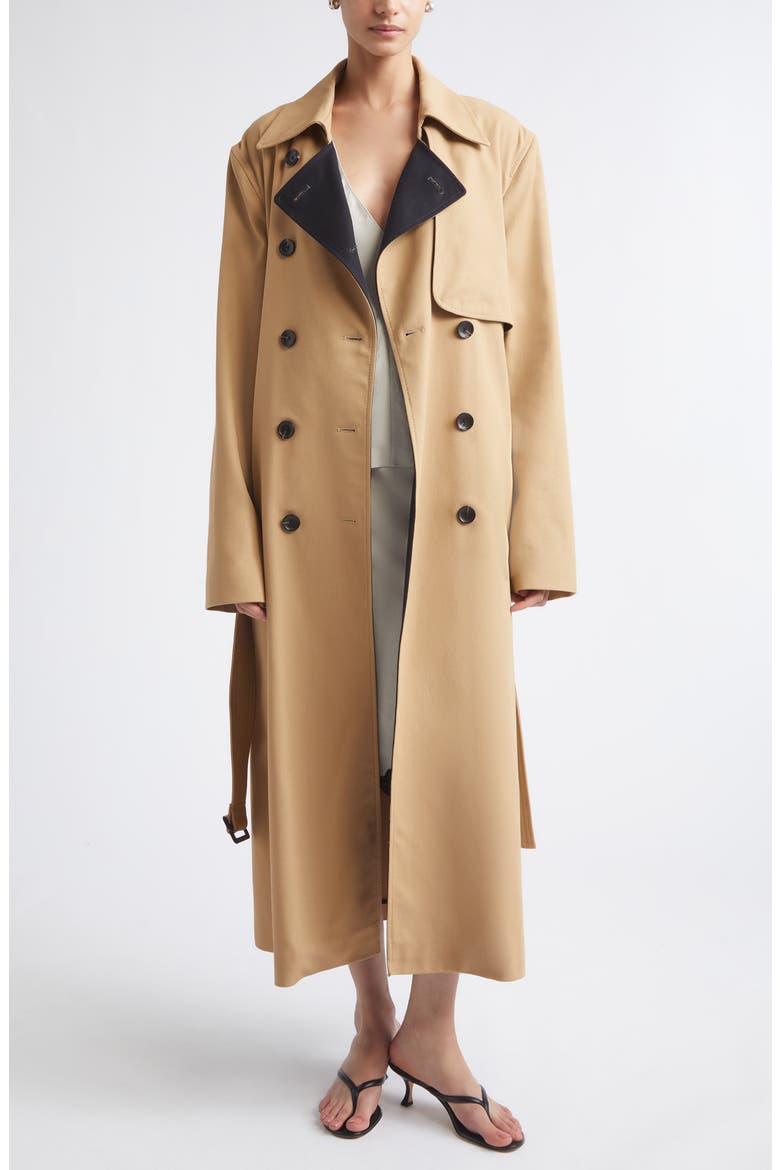 Double Face Organic Cotton Twill Trench Coat, Alternate, color, HONEY