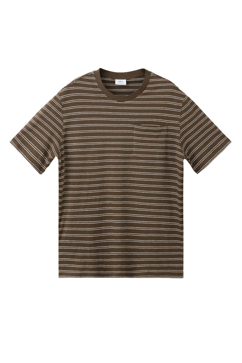 Regular Fit Stripe Cotton & Linen T-Shirt, Main, color, CHOCOLATE