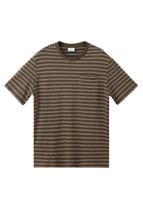 Regular Fit Stripe Cotton & Linen T-Shirt