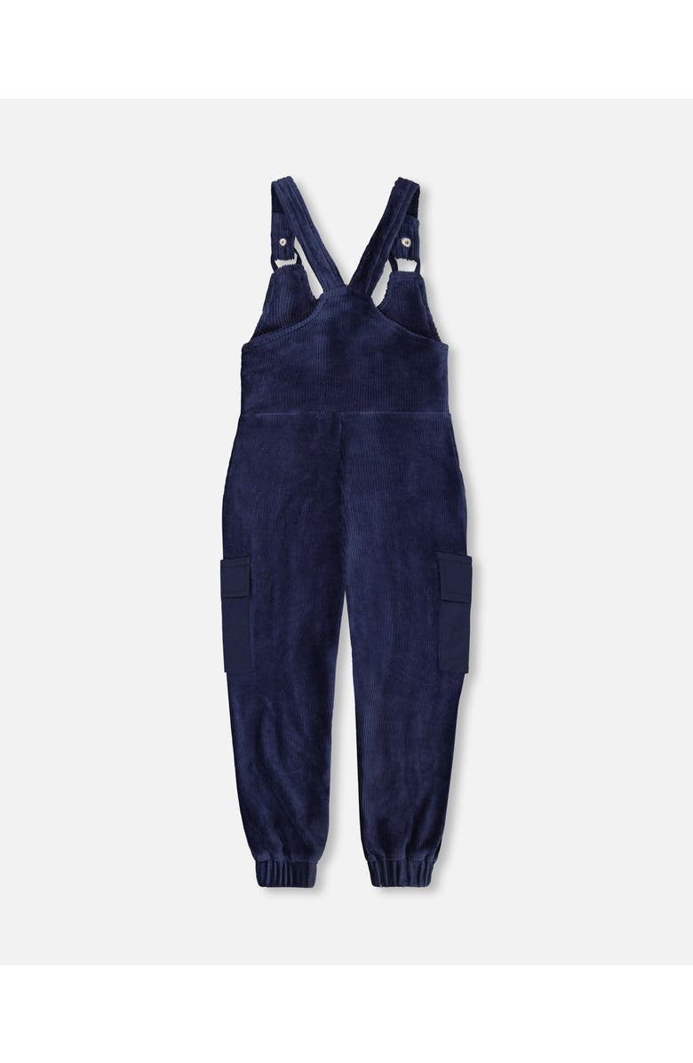 Deux par Deux Girl's Velvet Stretch Cargo Overalls Navy, Alternate, color, 
