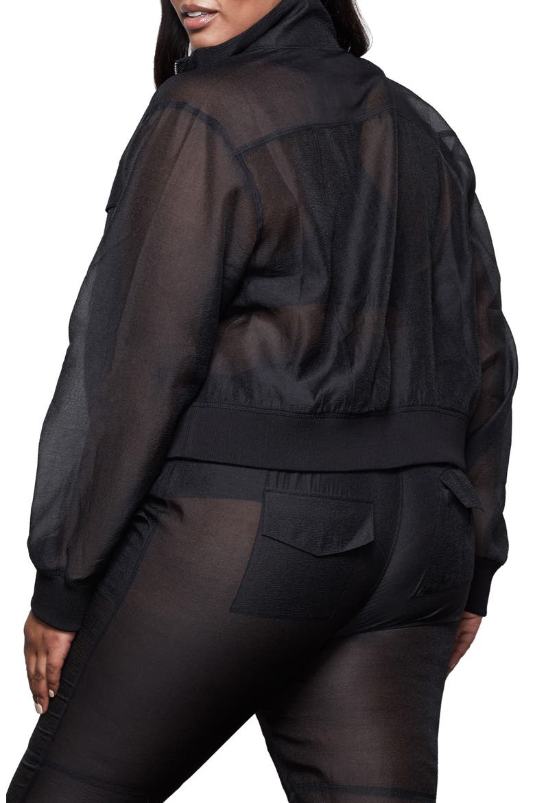 Sheer Crop Bomber Jacket, Alternate, color, BLACK001