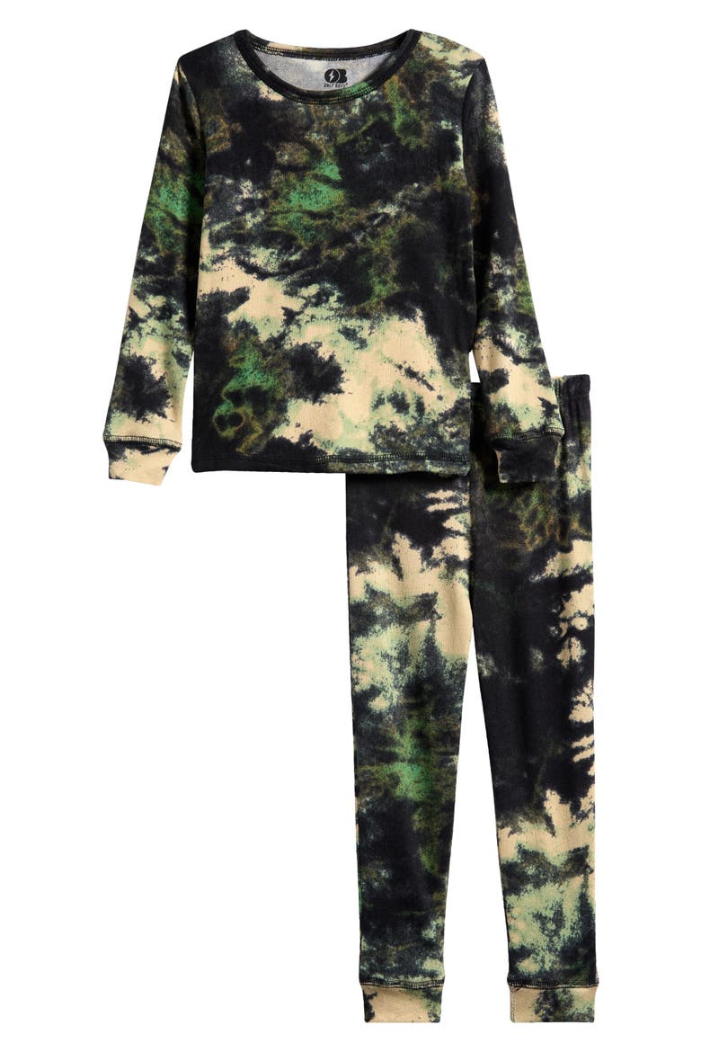 Kids' Hacci Tie-Dye Pajamas, Main, color, BLACK/ GREEN TIE DYE