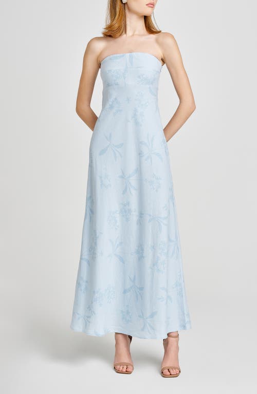 Shop Wayf All Yours Floral Jacquard Strapless Linen Blend Maxi Dress In Baby Blue Floret