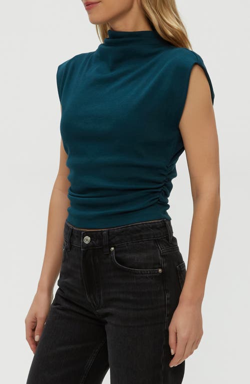 Michael Stars Amara Ruched Cowl Neck Rib T-shirt In Blue