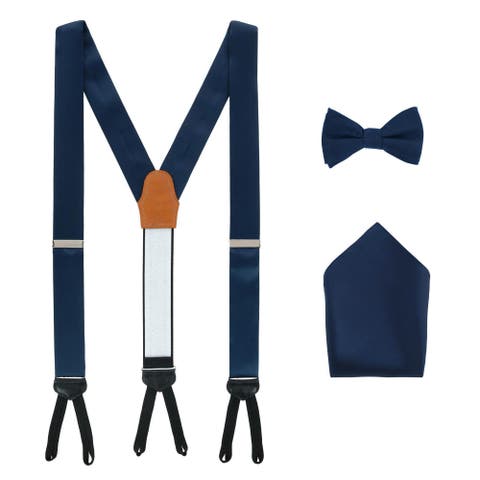 Sutton Solid Color Silk Brace Bow Tie & Pocket Square Combo