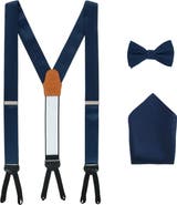Trafalgar Sutton Solid Color Silk Brace Bow Tie & Pocket Square Combo