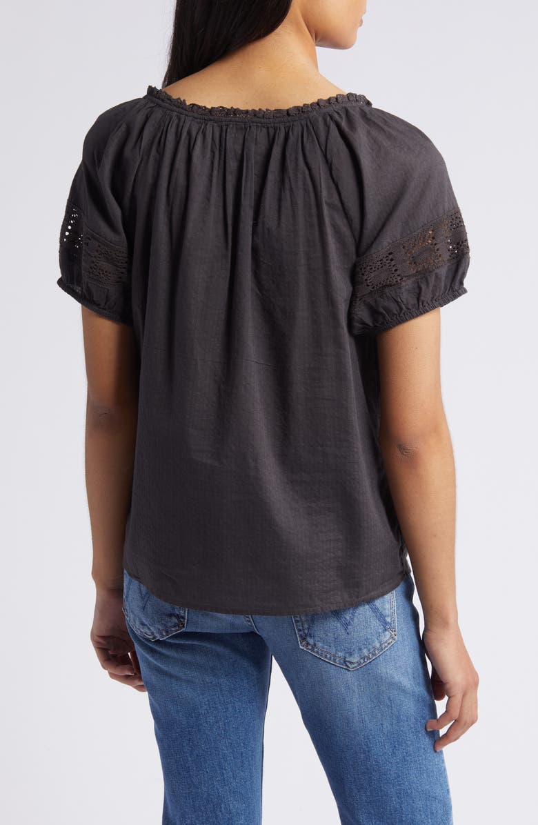 Lucky Brand Granny Square Crochet Accent Puff Sleeve Cotton Top, Alternate, color, 