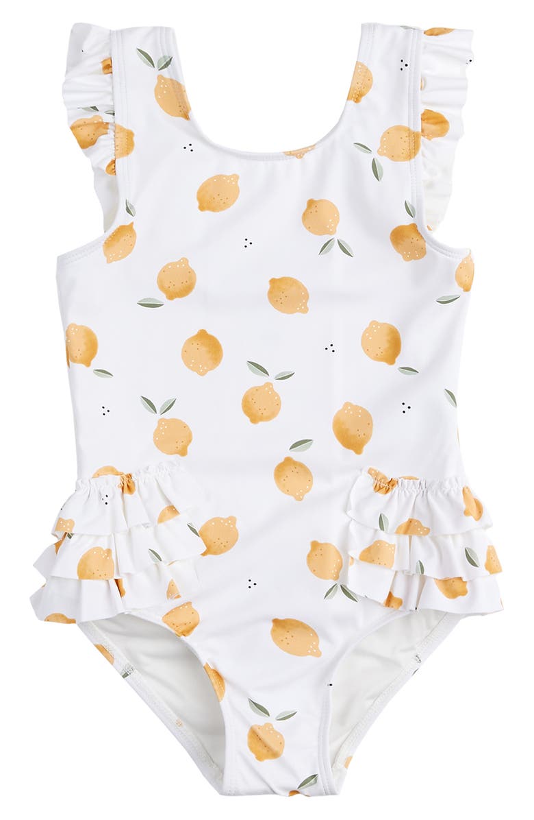 Petit Lem Kids' Lemon Ruffle One-Piece Swimsuit, Main, color, 