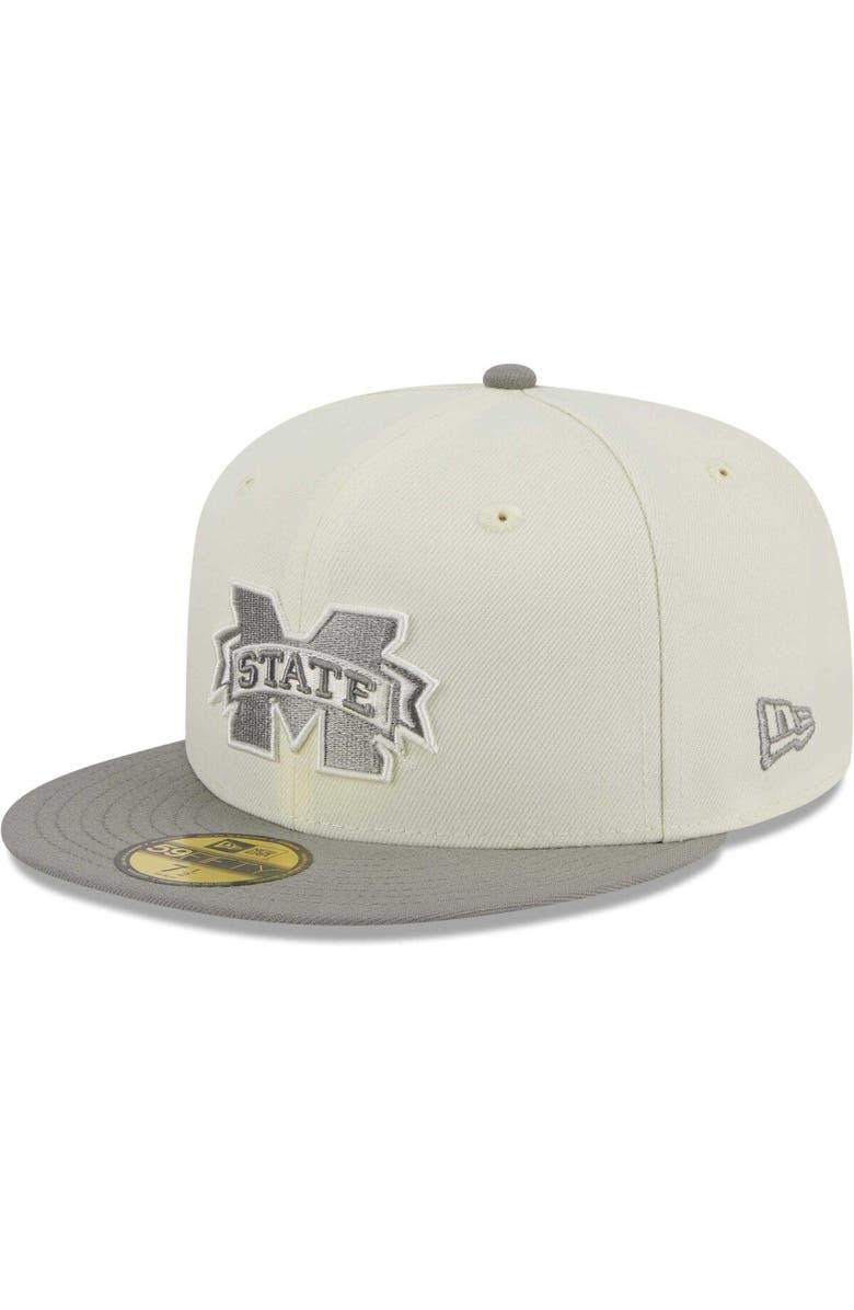 New Era Men's New Era Stone/Gray Mississippi State Bulldogs Chrome & Concrete 59FIFTY Fitted Hat, Alternate, color, Cream