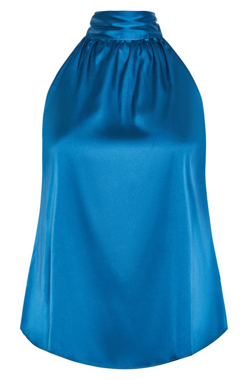 City Chic Shine Sleeveless Satin Top In Blue