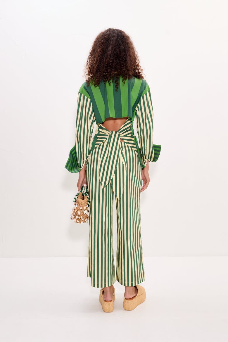 Toni Poplin Wide-Leg Cropped Pant, Alternate, color, Gummy Green/Ecru