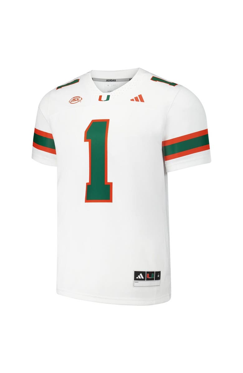 adidas Men's adidas #1 White Miami Hurricanes  Premier Football Jersey, Alternate, color, 