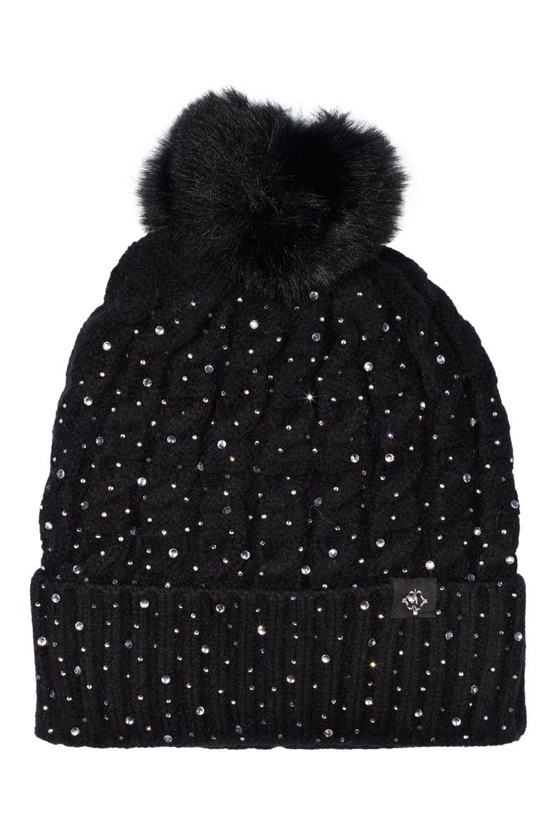 Chunky Knit Faux Fur Pom Beanie, Main, color, BLACK