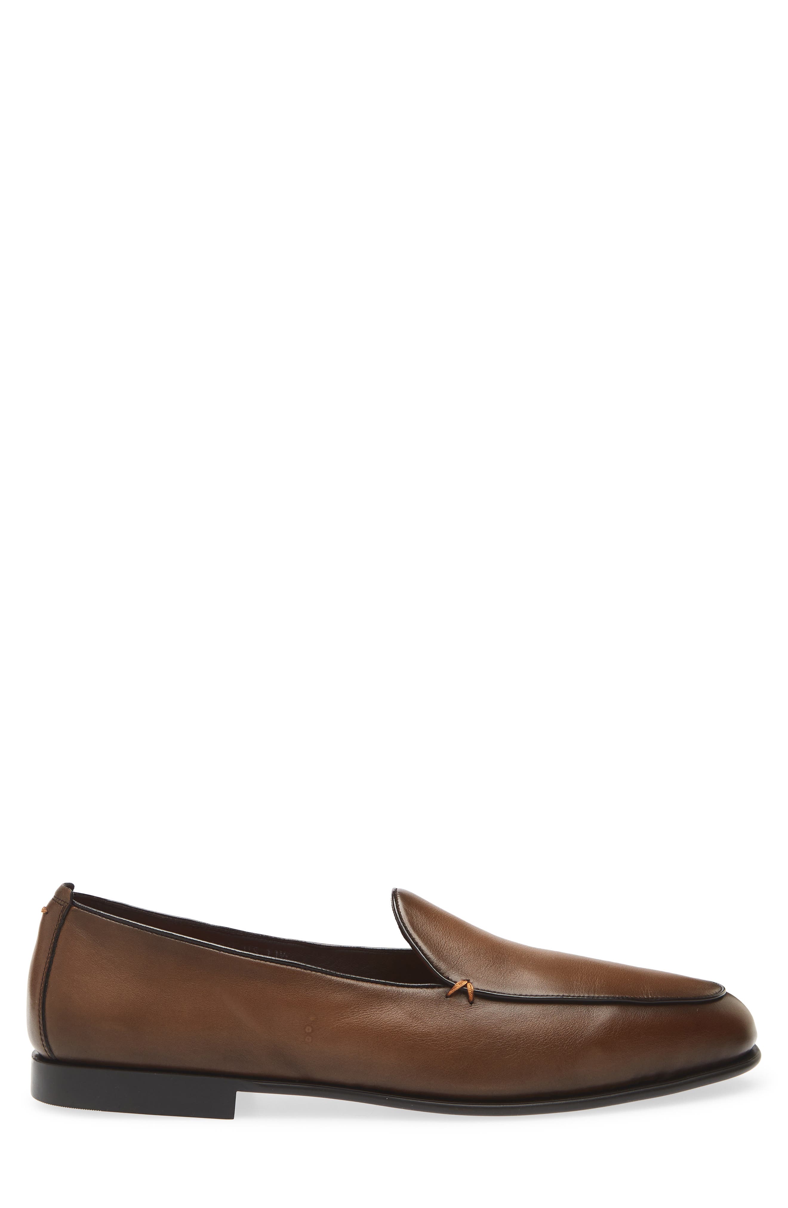Santoni Vibe Apron Toe Loafer, Alternate, color, Dark Brown