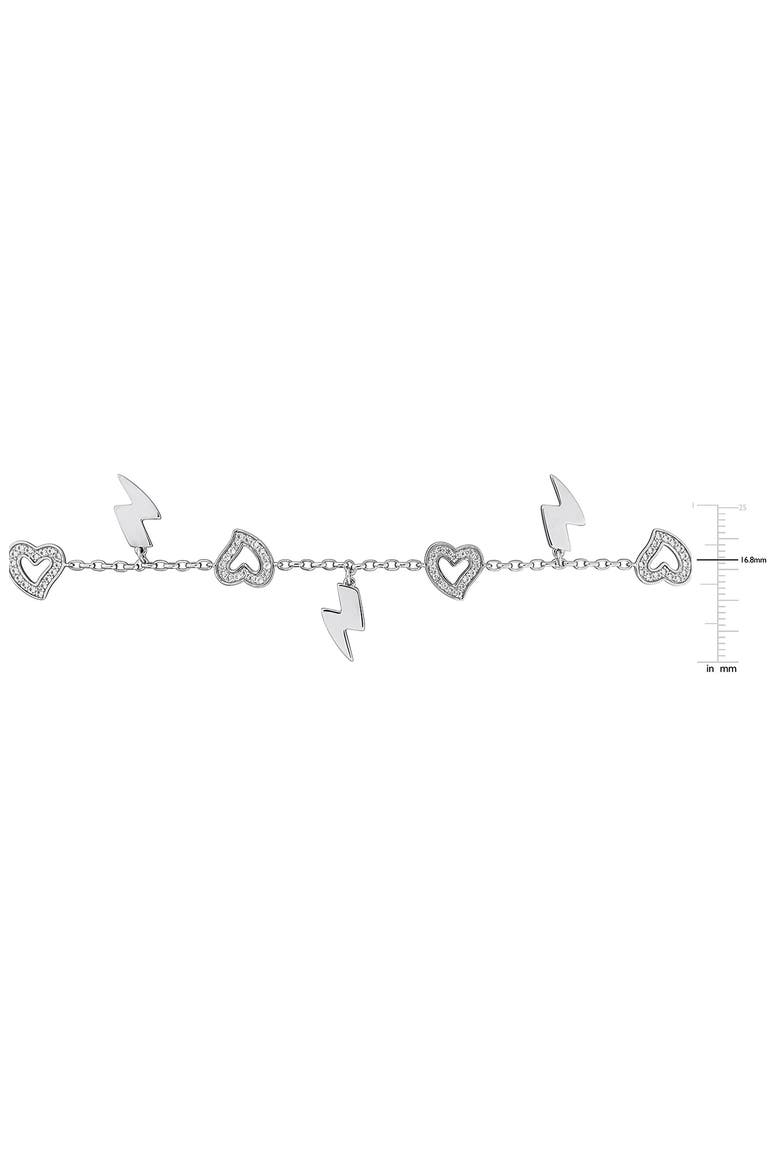 Sterling Silver Created White Sapphire Charm Bracelet, Alternate, color, SILVER