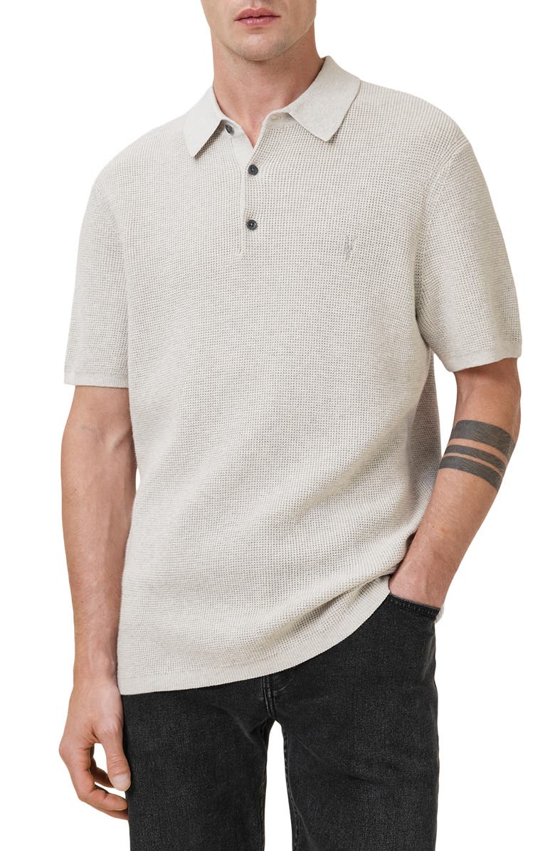 AllSaints Oversize Cotton & Wool Waffle Polo Sweater, Main, color, 