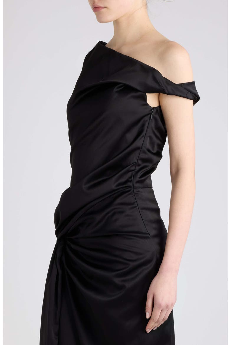 Dumas One-Shoulder Satin Midi Dress, Alternate, color, BLACK