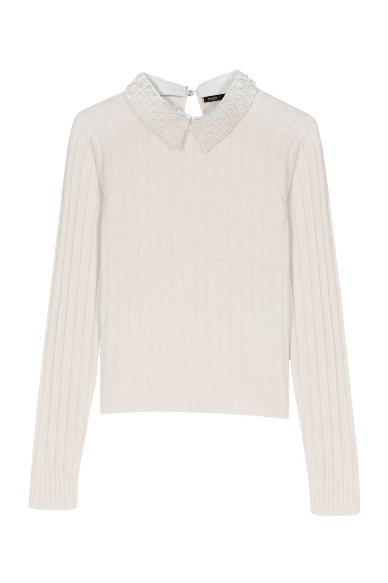 Pearl-collar ribbed sweater, Main, color, Ecru