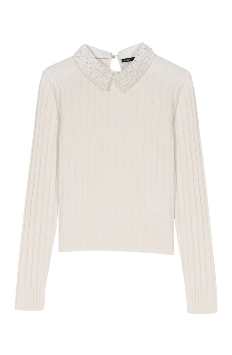 maje Pearl-collar ribbed sweater, Main, color, Ecru