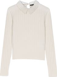 maje Pearl-collar ribbed sweater