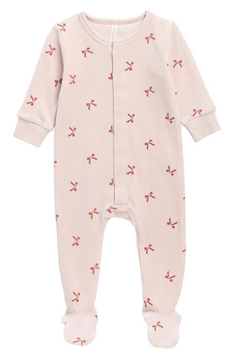 Bow Cotton Velour Footie