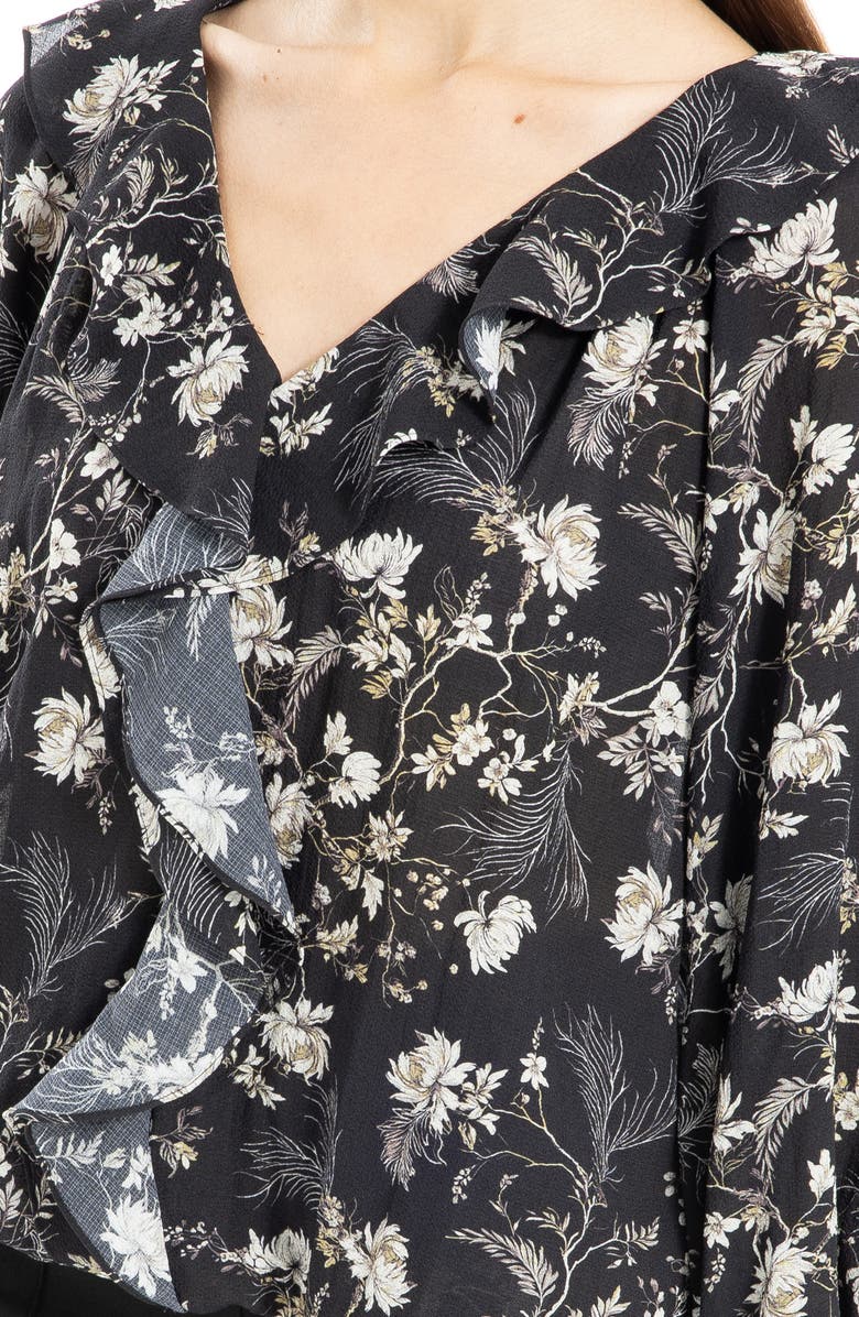 MAX STUDIO Floral Print Ruffle Neck Blouse, Alternate, color,