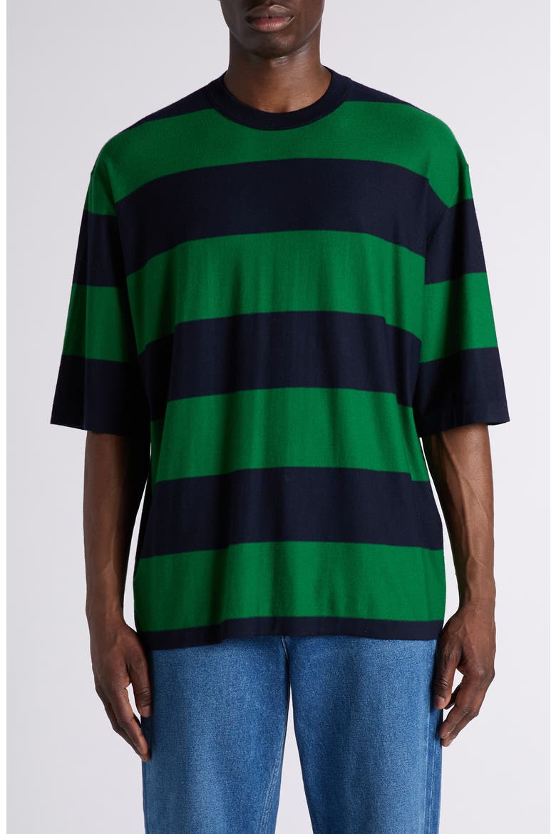 Stripe Oversize Cashmere Sweater, Main, color, GRASS GREEN/ BLUE