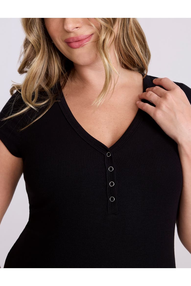 Short Sleeve Henley Bodycon Maxi Dress, Alternate, color, Black
