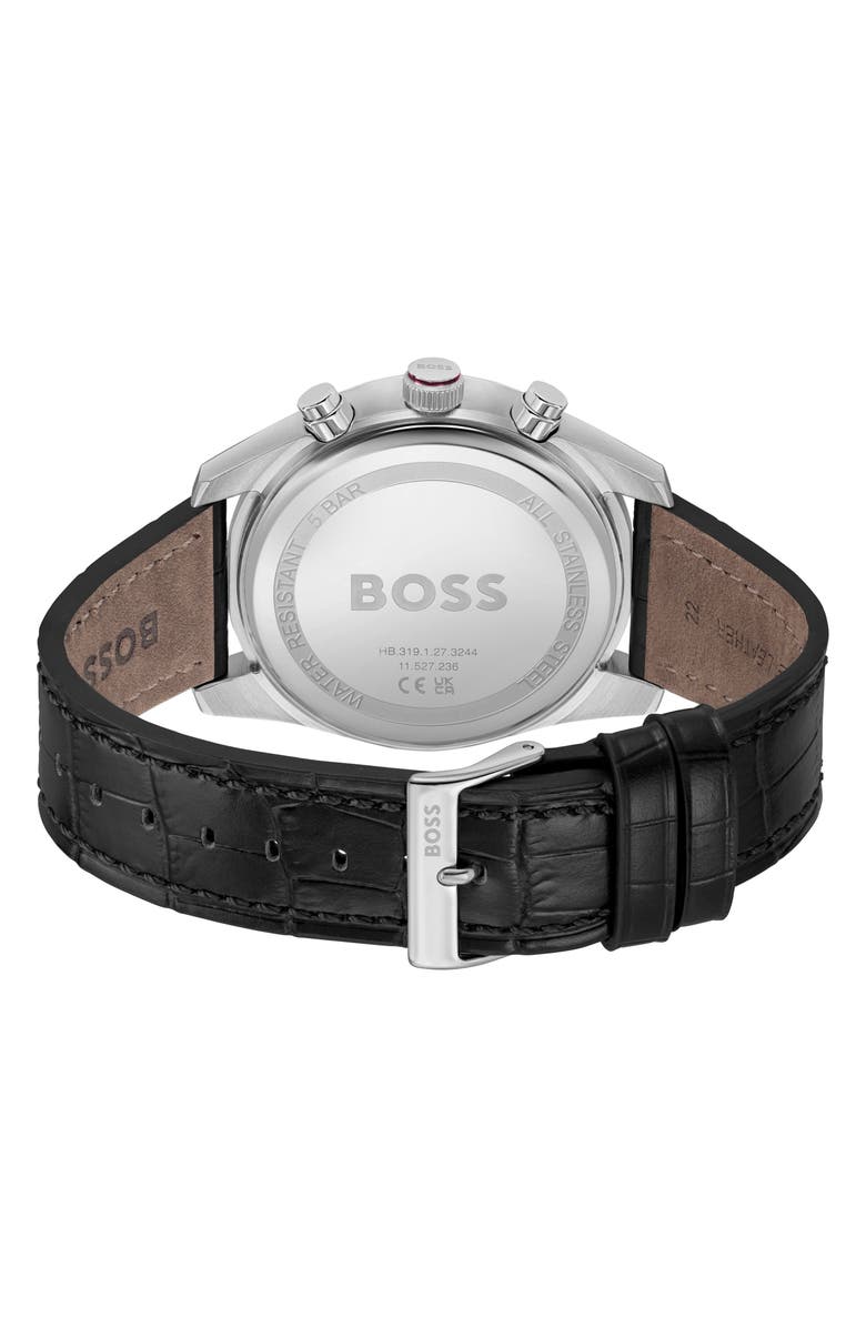 BOSS Skytraveller Chronograph Croc Embossed Leather Strap Watch, 44mm, Alternate, color, Red Dial