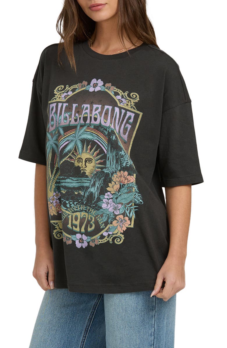 Billabong Counting Stars Oversize Cotton Graphic T-Shirt, Alternate, color, Off Black