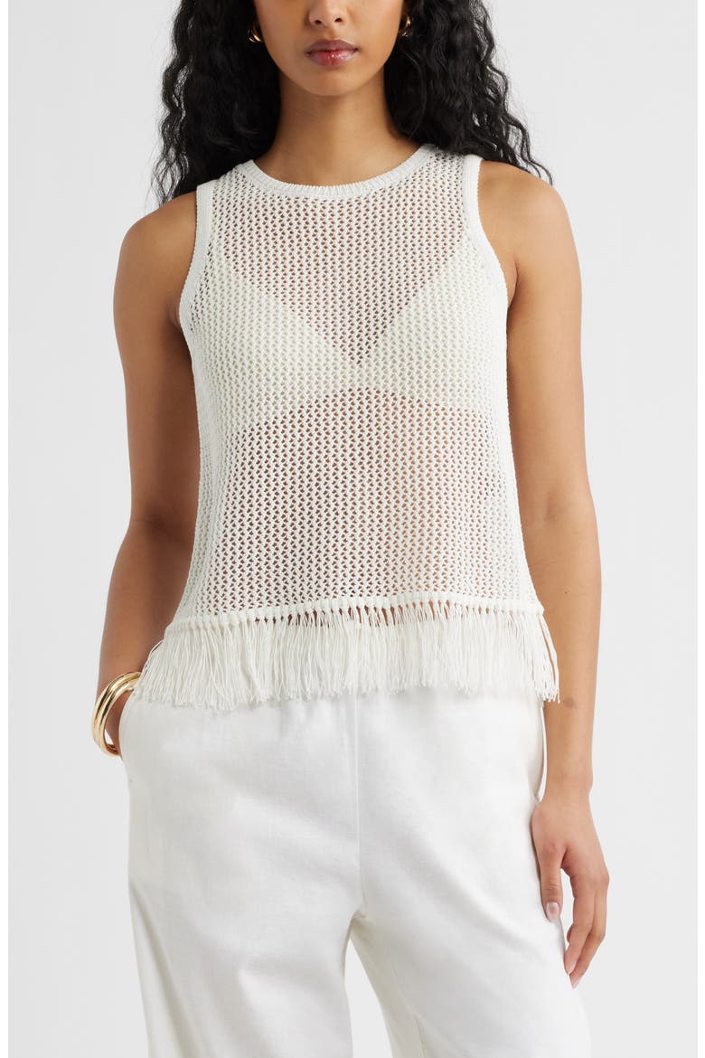 Fringe Sleeveless Sweater, Main, color, IVORY