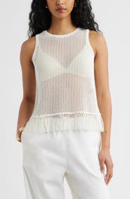 Open Edit Fringe Sleeveless Sweater