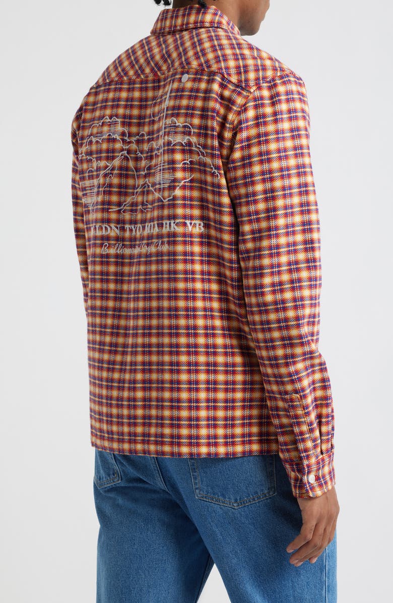 Billionaire Boys Club Skyline Embroidered Plaid Button-Up Shirt, Alternate, color, Red