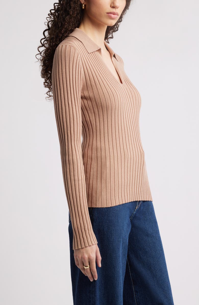 Nordstrom Johnny Collar Polo Sweater, Alternate, color, Tan Natural