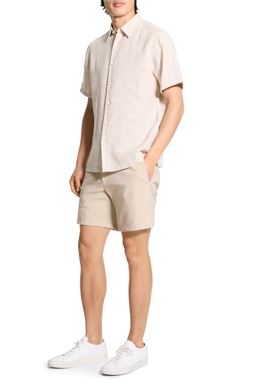 Theory Irving Stripe Short Sleeve Linen Button-up Shirt