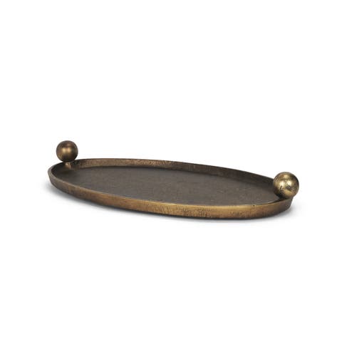 Jianna Large Oval Textured Metal Tray with Handles