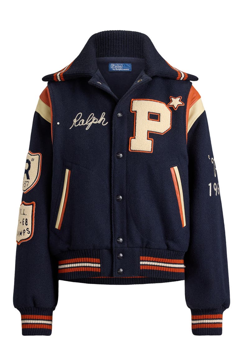Wool Blend Varsity Jacket, Alternate, color, HUNTER NAVY