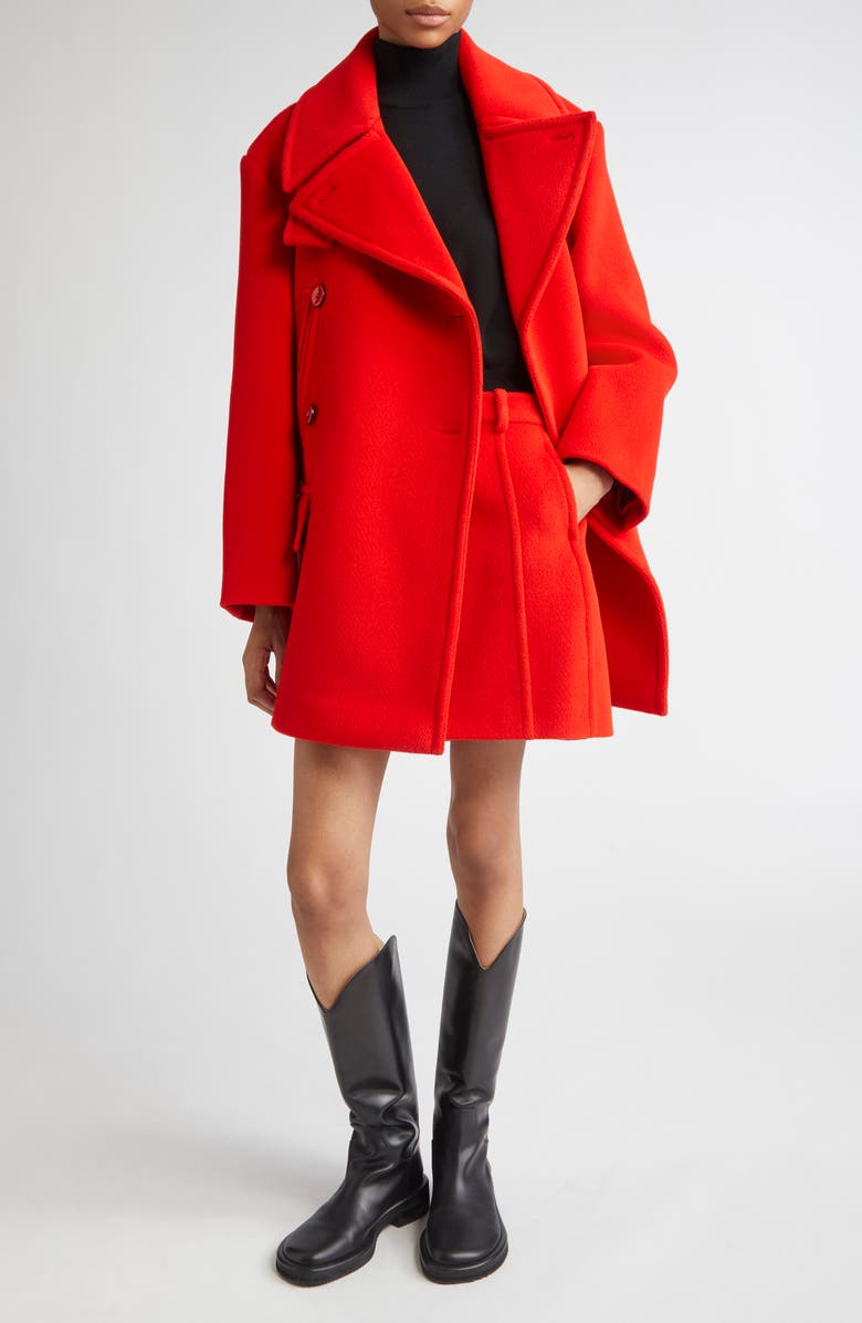 Jil Sander Double Breasted Elongated Wool Peacoat, Alternate, color, Strawberry