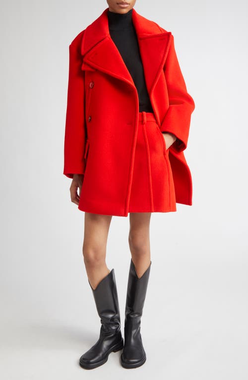 Jil Sander Double Breasted Elongated Wool Peacoat In Red