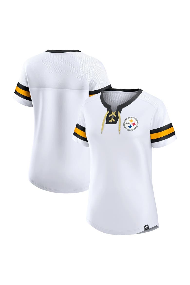 Women's Fanatics Branded White Pittsburgh Steelers Sunday Best Lace-Up T-Shirt, Main, color, White