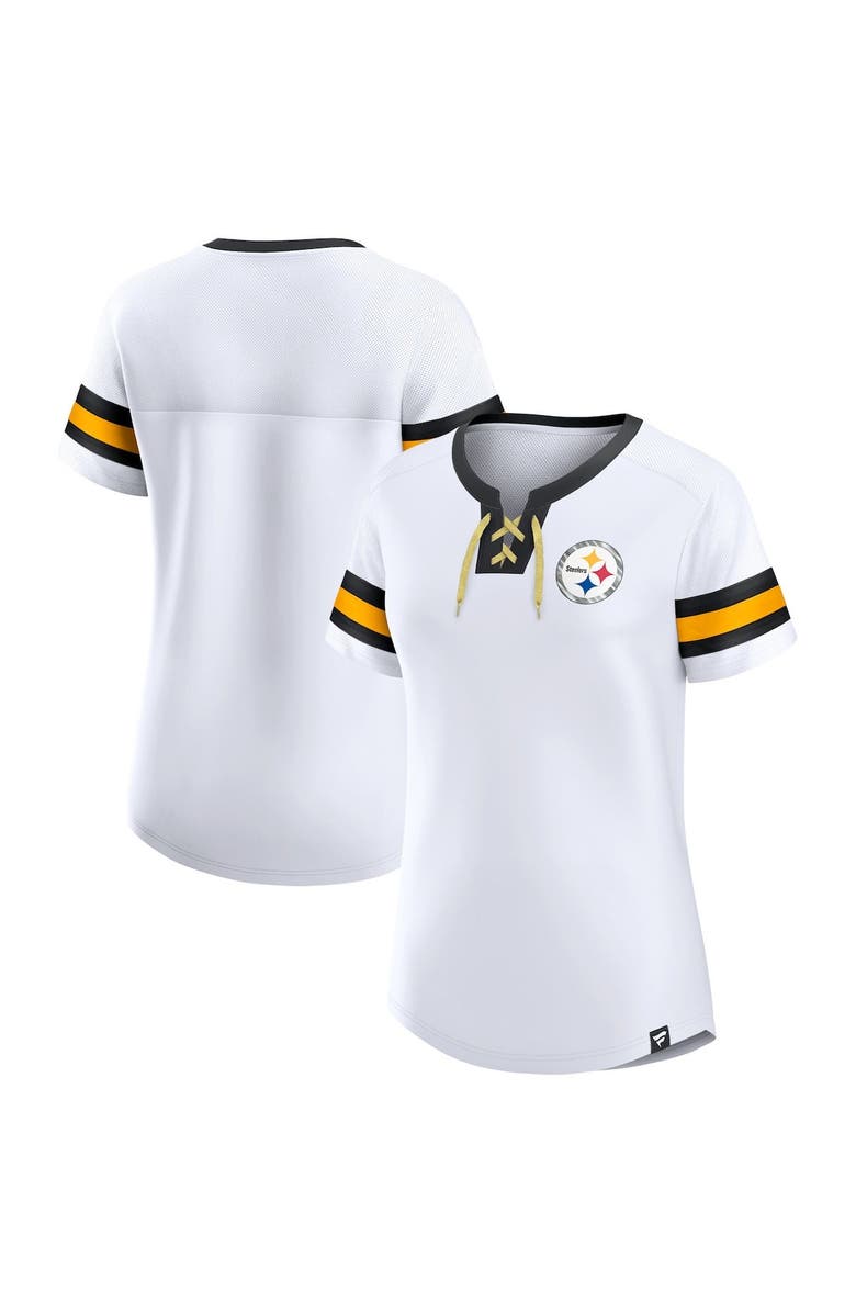 FANATICS Women's Fanatics Branded White Pittsburgh Steelers Sunday Best Lace-Up T-Shirt, Main, color, White