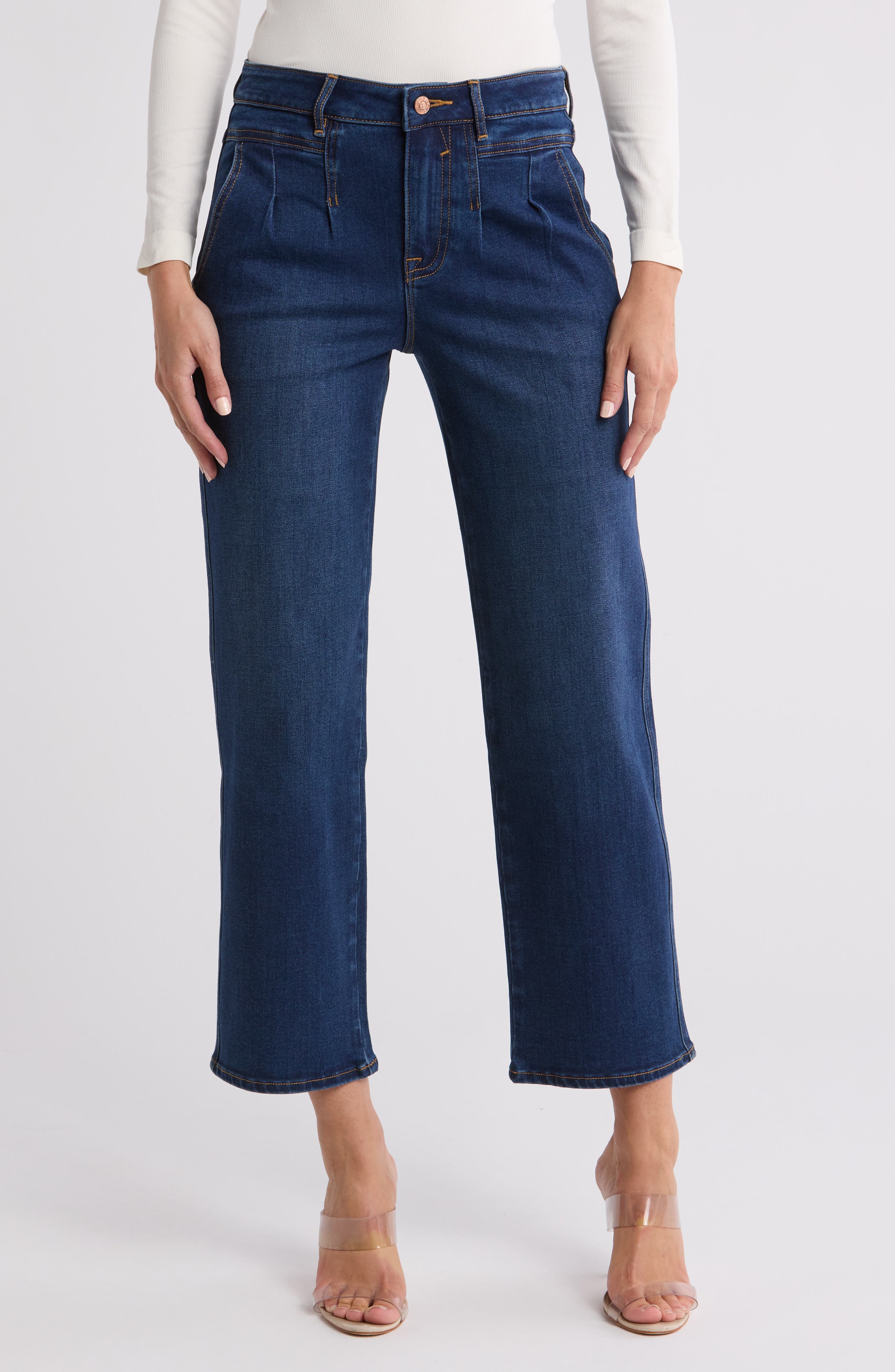 Vigoss Pleated Straight Leg Denim Trouser