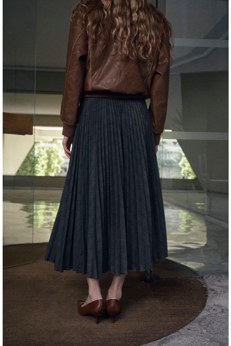 Check Pleated Maxi Skirt, Alternate, color, GREY