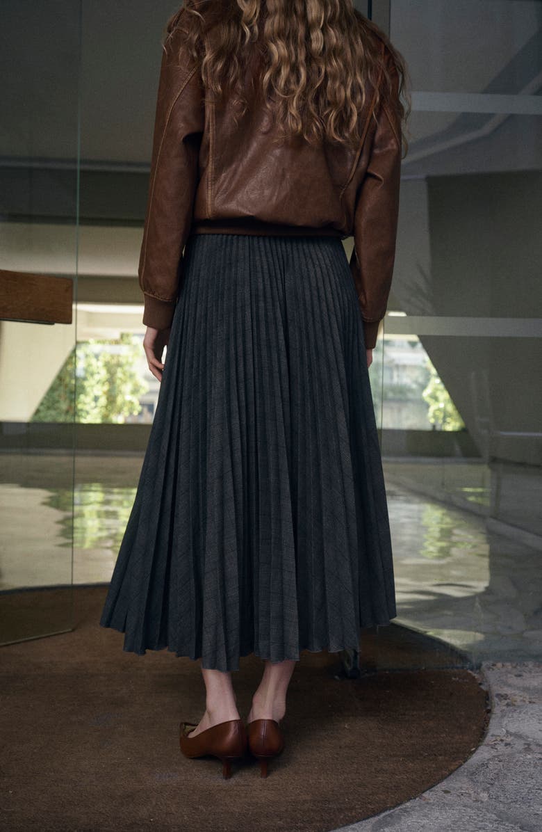 MANGO Check Pleated Maxi Skirt, Alternate, color, Grey