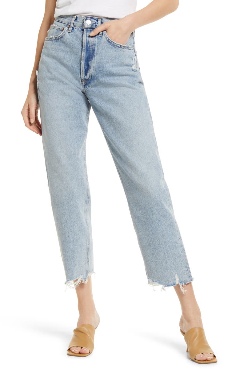 AGOLDE '90s High Waist Frayed Crop Organic Cotton Jeans, Main, color,