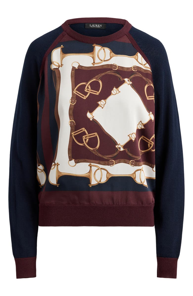Lauren Ralph Lauren Equestrian Print Inset Crewneck Sweater, Alternate, color, Lauren Navy Multi
